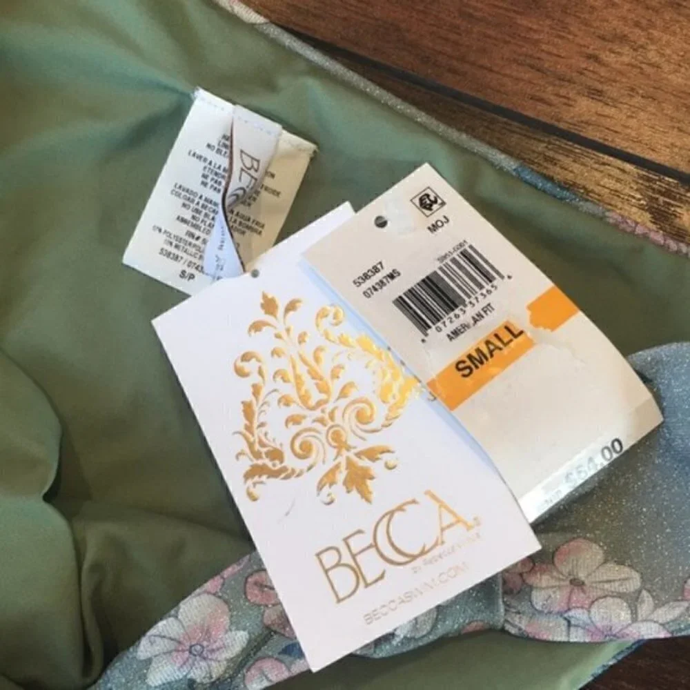 NWT Becca Serene Green Metallic Swim Bottom